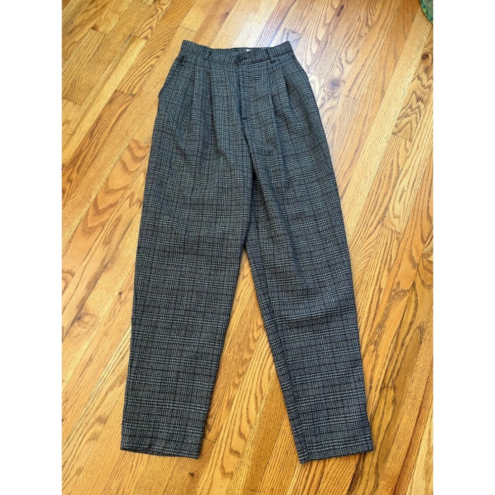 Lee David Ltd Vintage High Waisted Plaid Pleated Trousers Gray Black Size 7/8